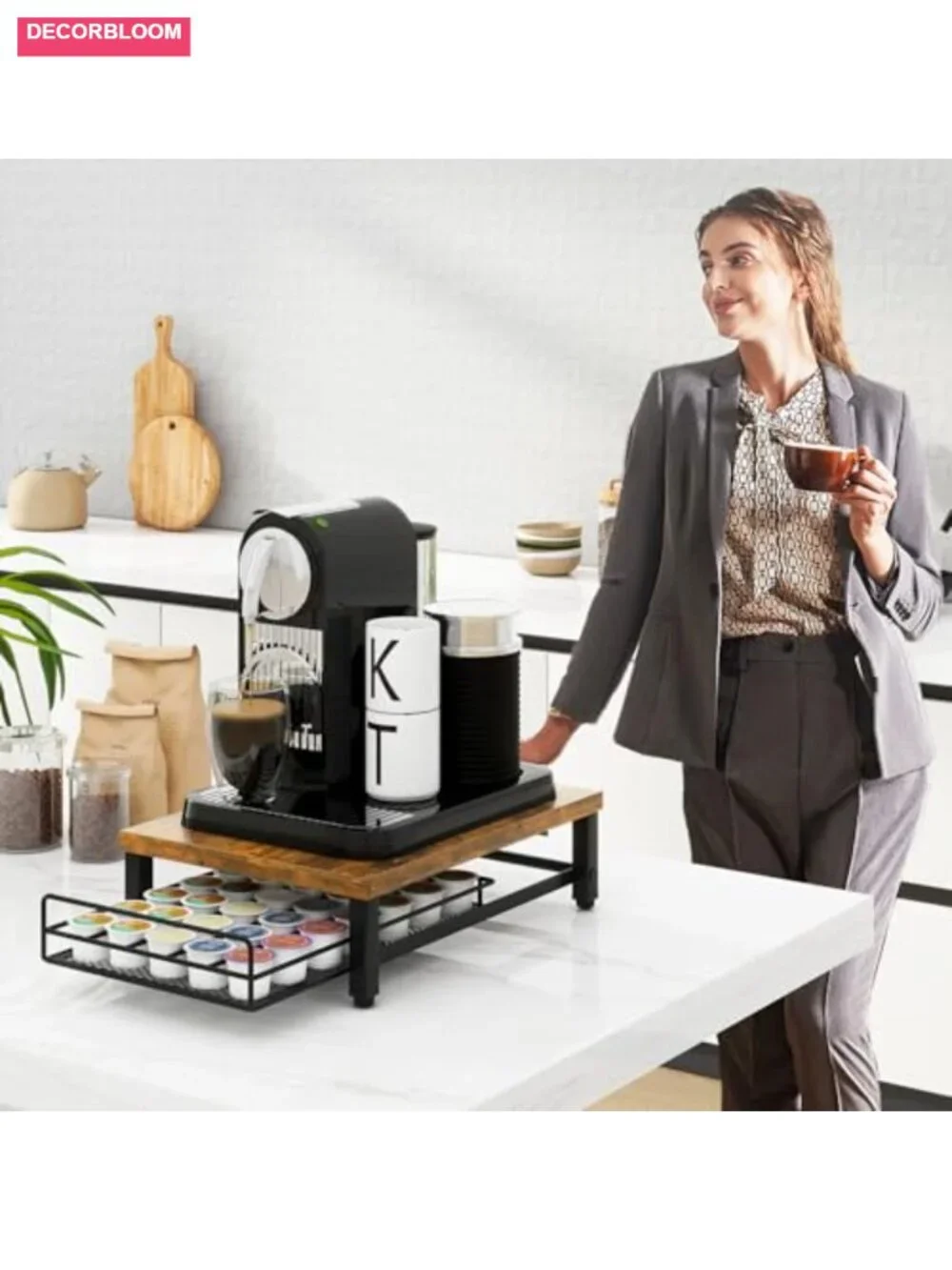 Wooden Coffee Pod Holder 35 Capacity Sliding Drawer for K-Cup